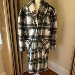Blank NYC Green and White Plaid Pea Coat